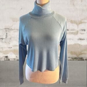 PAC Cares Blue Ribbed Cropped Sweater Size Small